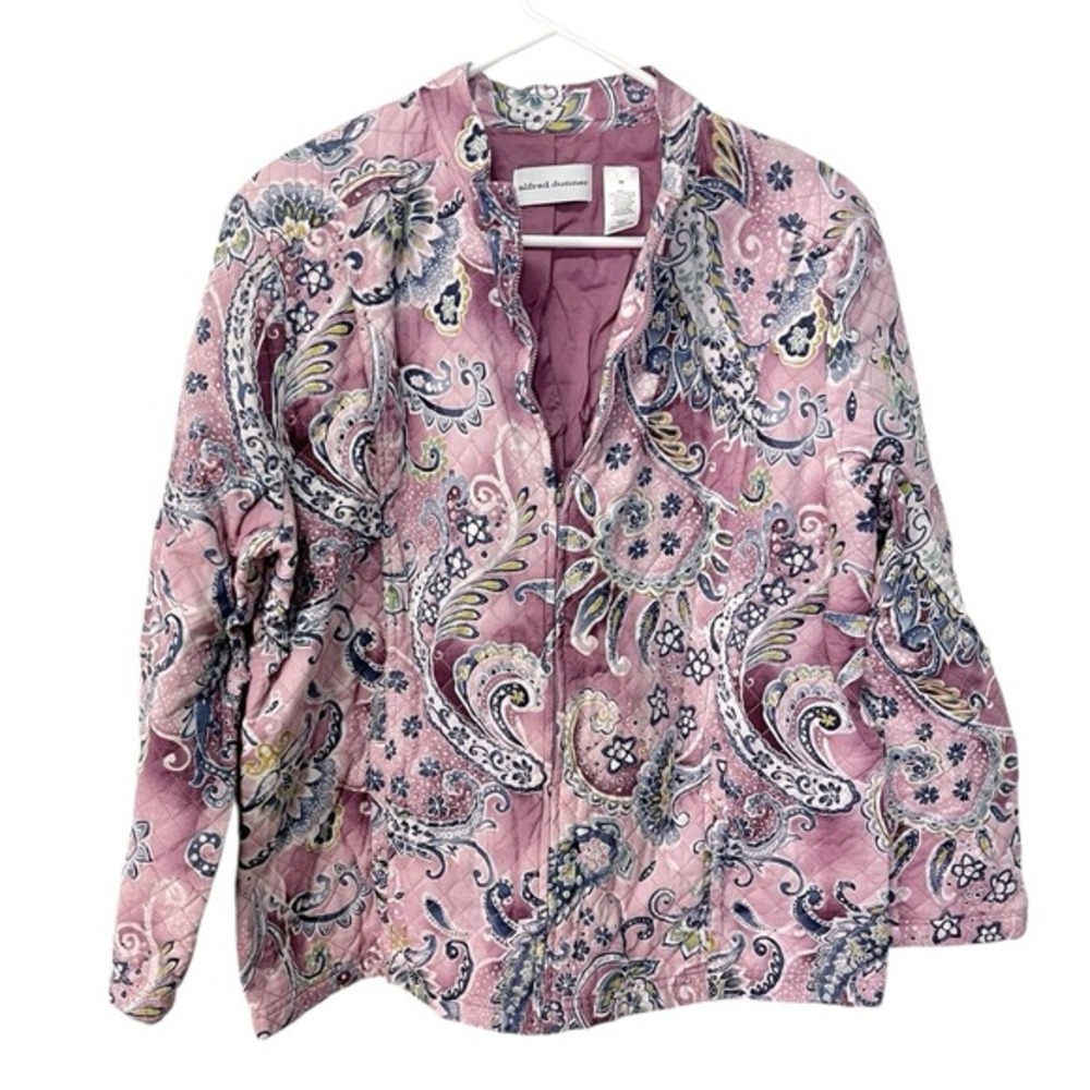 Alfred Dunner 16 Purple Paisley Quilted Zip‎ Up Jacket Floral Grannycore Boho